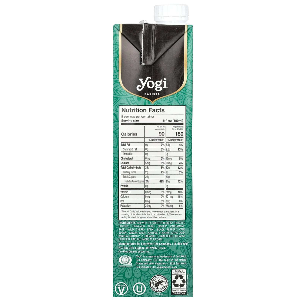 Yogi Tea, Barista, органический чай латте, концентрат чая ройбуш, без кофеина, 946 мл (32 жидк. унц.)