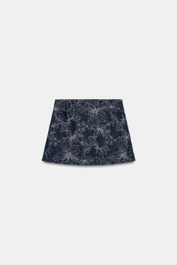 ZARA ЮБКА-ШОРТЫ С ВЫШИВКОЙ И ПАЙЕТКАМИ, СИНИЙ