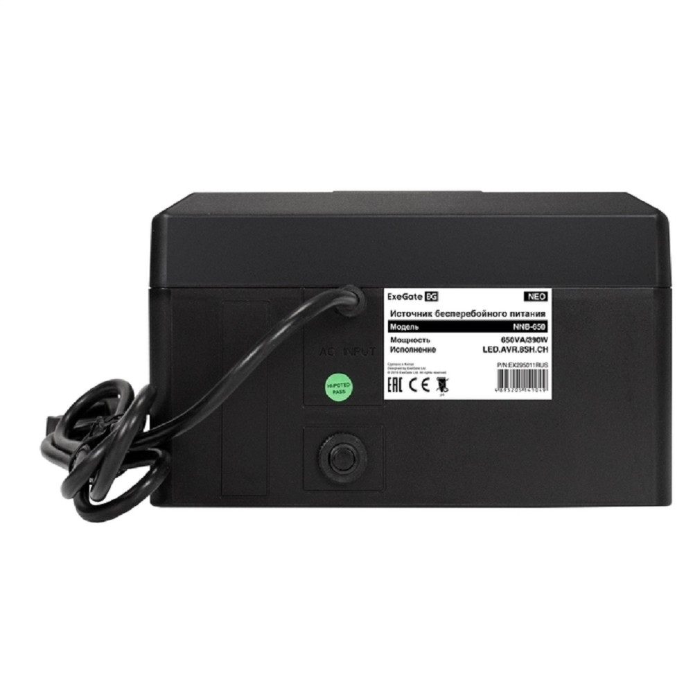 Источник бесперебойного питания Exegate EX295011RUS ИБП ExeGate NEO NNB-650.LED.AVR.8SH.CH &lt;650VA / 390W, LED, AVR, 8*Schuko, 4*USB-порта для зарядки, Black&gt;