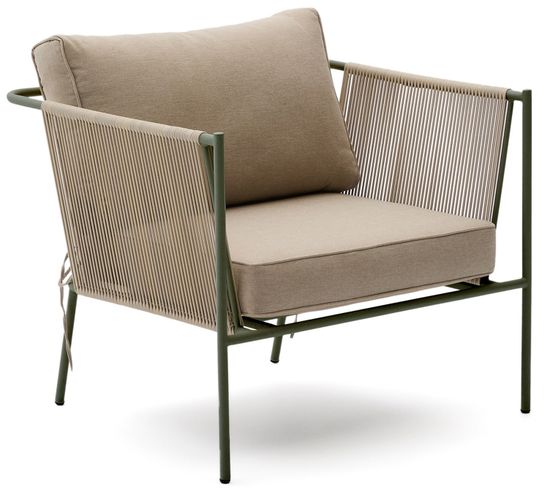 Уличное кресло Zivia из веревки цвета экрю и стали зеленого цвета La Forma Испания 