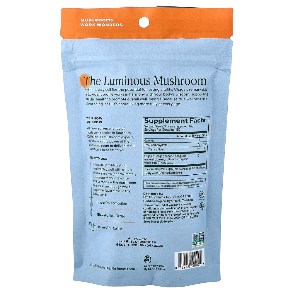 Om Mushrooms, грибной порошок, чага, 100 г (3,5 унции)