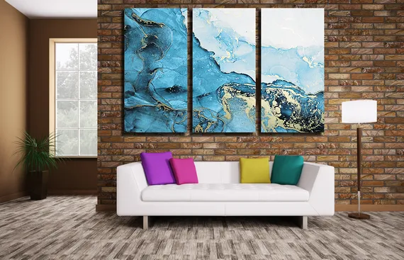 Модульная картина "Мрамор голубой с золотым"