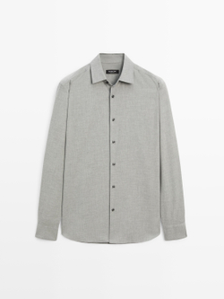 Massimo Dutti Меланжевая рубашка облегающего кроя из твила, серый