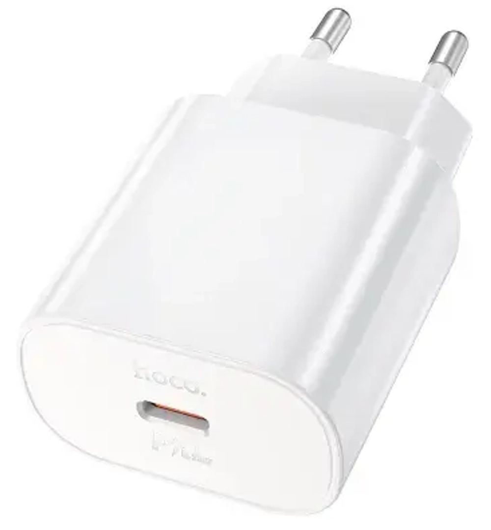 Сетевое зарядное устройство Hoco (N22) Jetta Type-C/PD25W+QC3.0 charger (EU) 3000mA + кабель Lightning (белый)
