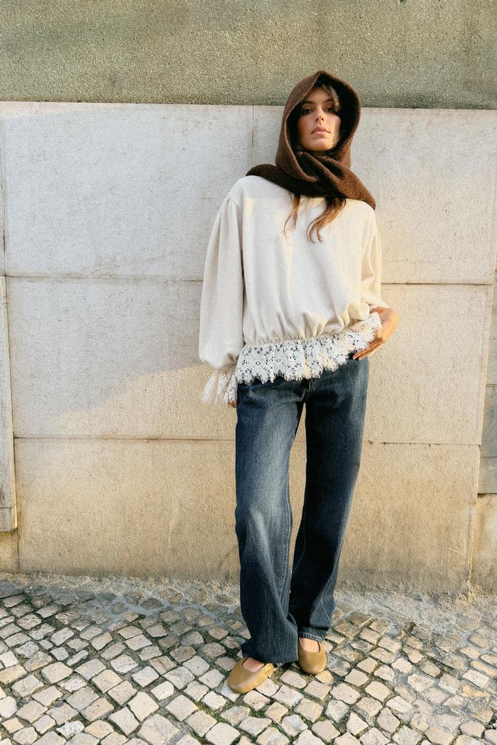 ZARA РУБАШКА В РОМАНТИЧЕСКОМ СТИЛЕ С КРУЖЕВОМ, ЭКРЮ