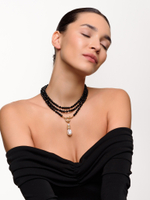 Сотуар из Чёрного агата "Long Pearl" Gold