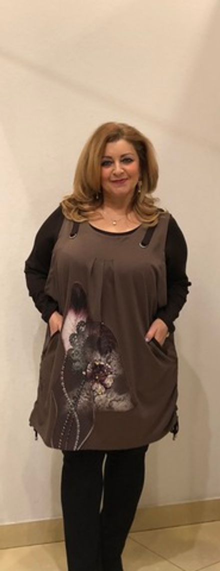 Туника-двойка, светло-коричневый жилет и  темно-коричневый блузонзон