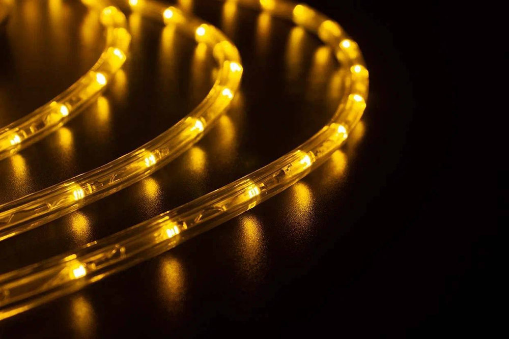 Дюралайт 2-х провод, диаметр 10 мм, 220В, желтые LED лампы 30 шт на 1 м., бухта 100 м., статика, Teamprof (TPF-DL-2WH-100-10mm-240-Y)