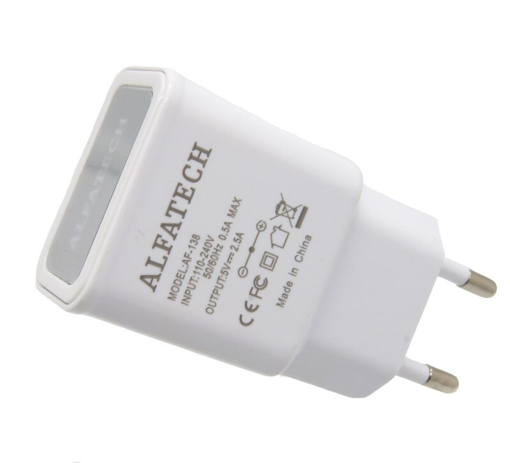 Сетевой адаптер питания Alfatech AF-138 2USB LED 2A (белый)