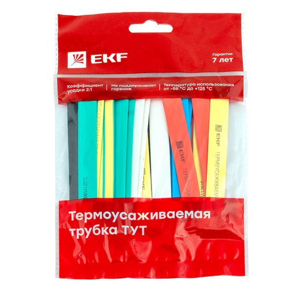 Термоусаживаемая трубка ТУТ нг 10/5 набор:7 цветов по 3шт, 100мм, EKF PROxima