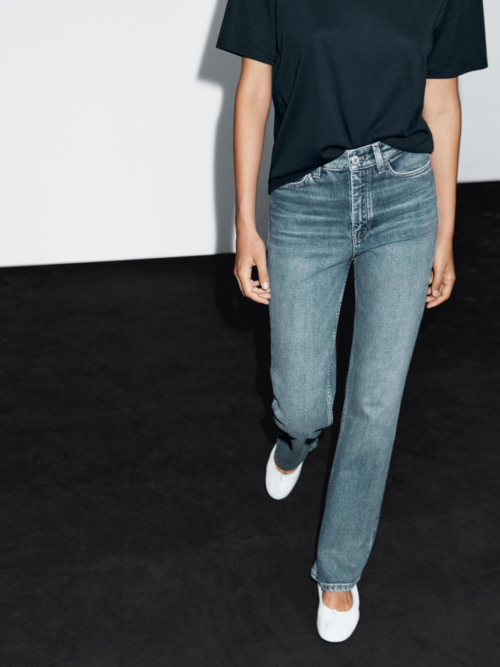 Massimo Dutti Расклешенные джинсы с высокой посадкой, голубой