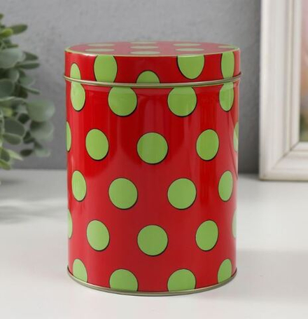 Шкатулка металл цилиндр "Горошек" №3, 10,5х10,5х13,5 см