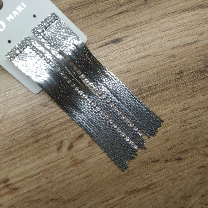 Серьги англ.заст. Bogema стразы 2 полоски цепочки жгутики стразинки металл серебристый