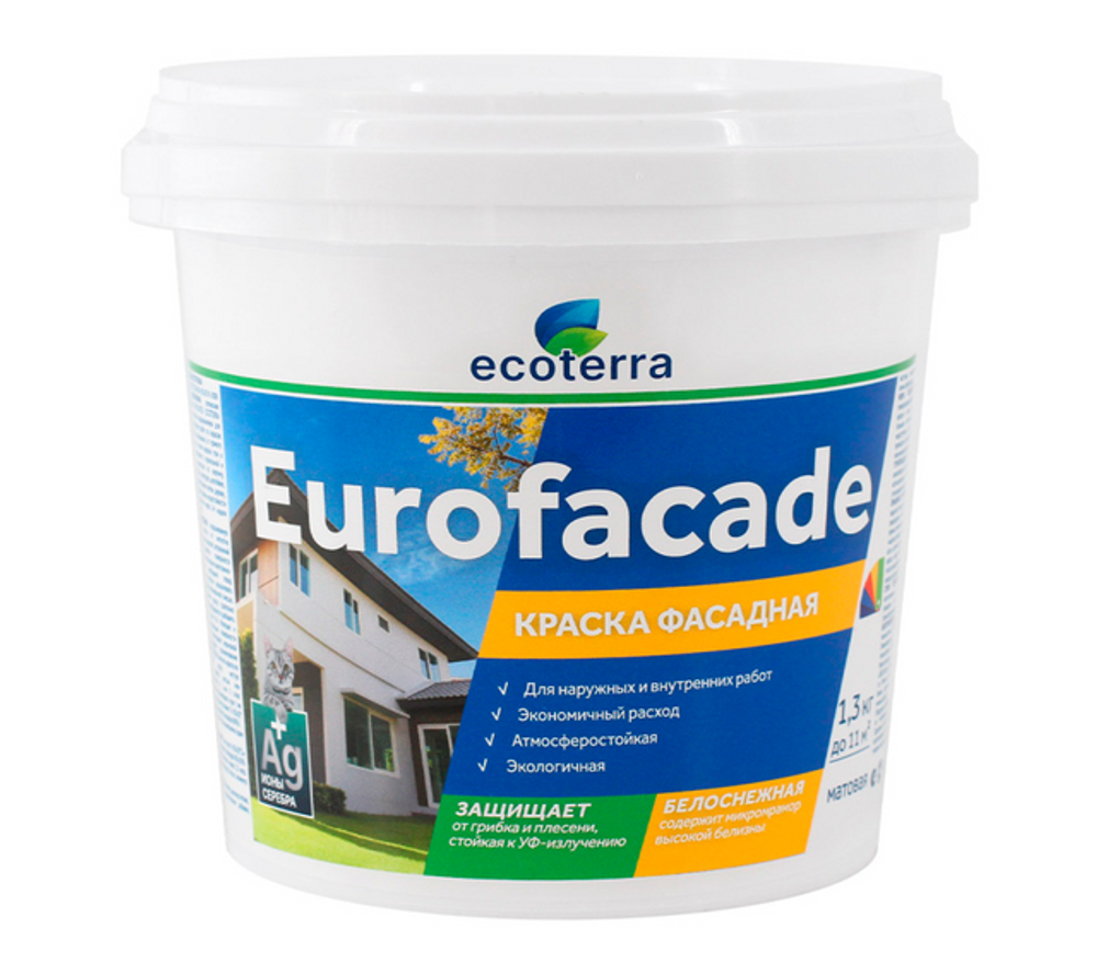 Краска фасадная 1,3кг Eurofacade Белоснежная Ecoterra