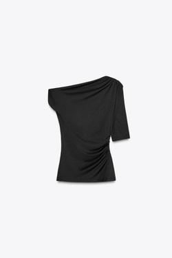 ZARA ТОП АСИММЕТРИЧНОГО КРОЯ ИЗ ПОЛИАМИДА, ЧЕРНЫЙ