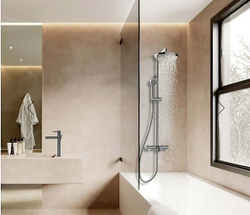 Bossini Elios  душевая система: смеситель термостат с изливом, стойка с верхним поворотным душем Ø 250 мм, с ручным душем, цвет хром