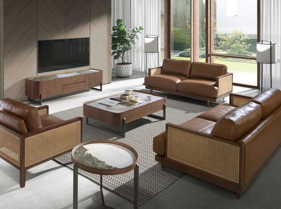 Круглый журнальный столик 2130/437-B из ореха и керамики