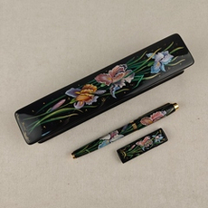 Набор "Ирисы" пенал, флешка и ручка Parker с ручной росписью Палех в футляре