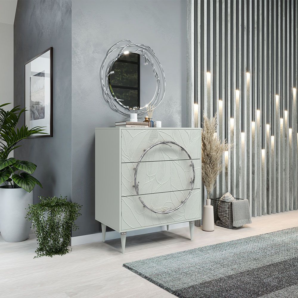 Комод Арт Колор leaves Классик Сильвер с 3 ящиками Серый дым