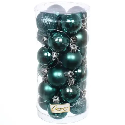 Новогодние шары 4 см (набор 24 шт) «Микс фактур», темный нефрит