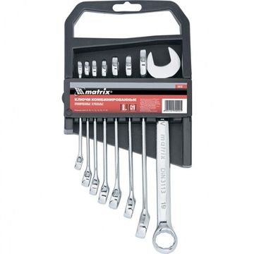 Набор ключей комбинированных, 8 - 19 мм, 8 шт., CrV, полированный хром Matrix 15418