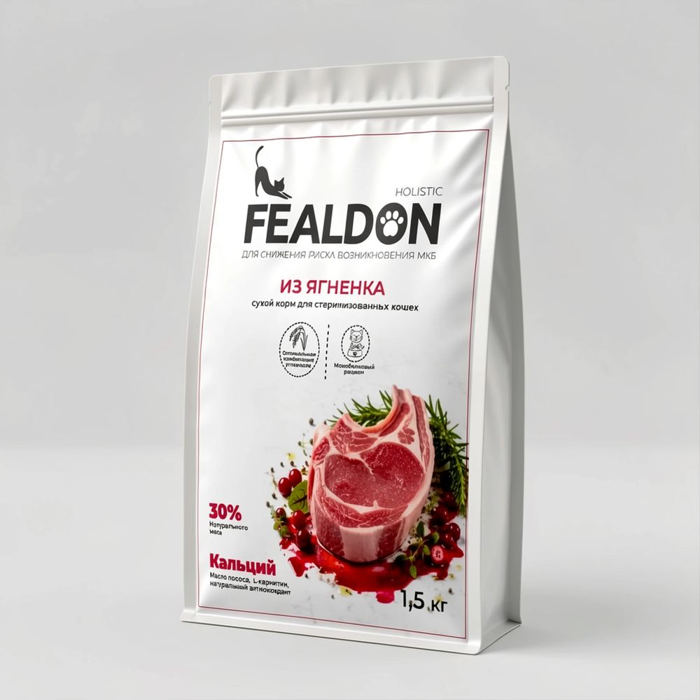 Сухой корм для кошек стерилизованных Fealdon с ягненком, холистик, полнорационный, 400 г
