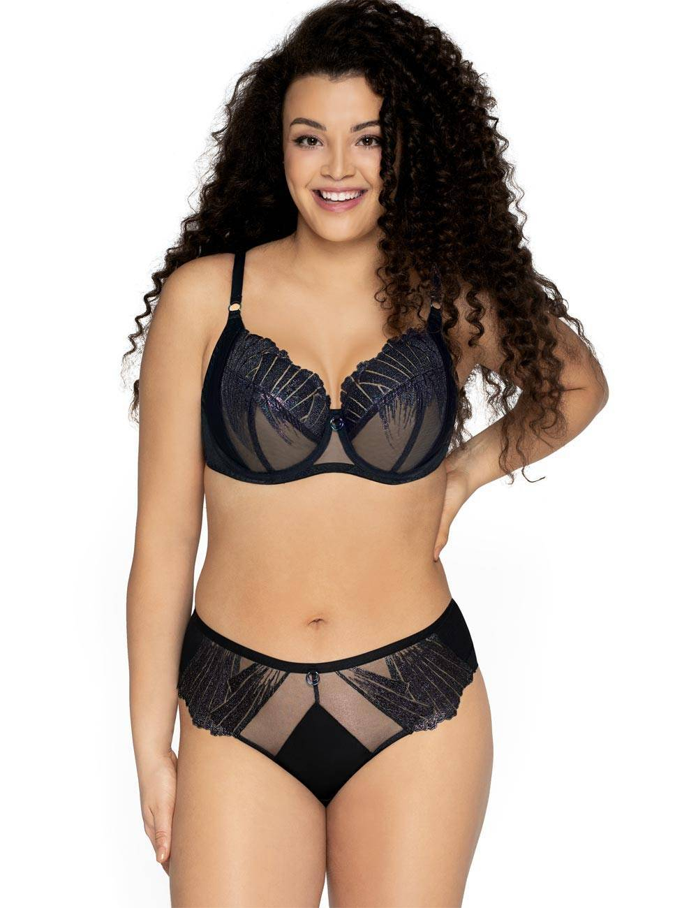 Бюстгальтер plus size на косточках с блестящими элементами (Размер: 100E) (Цвет: черный)