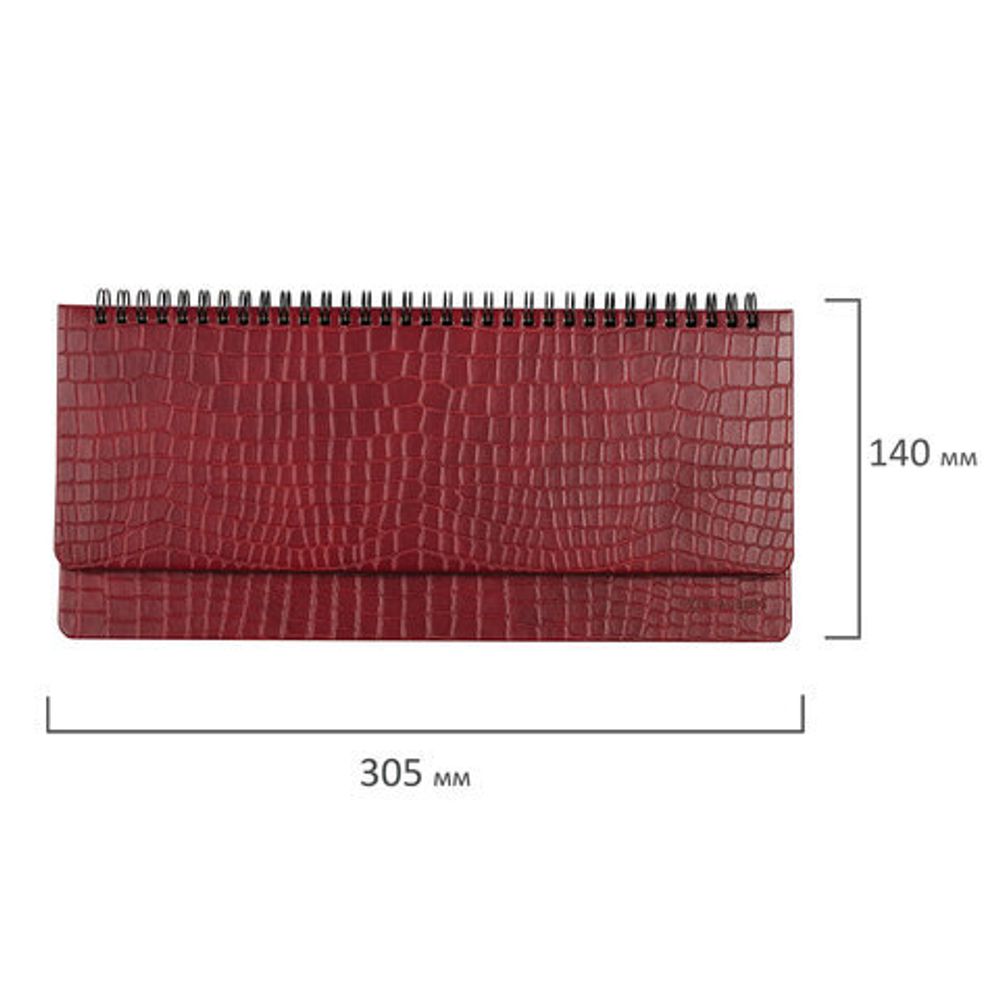 Планинг настольный недатированный (305х140 мм) BRAUBERG "Alligator", кожзам, 60 л., бордовый, 126194