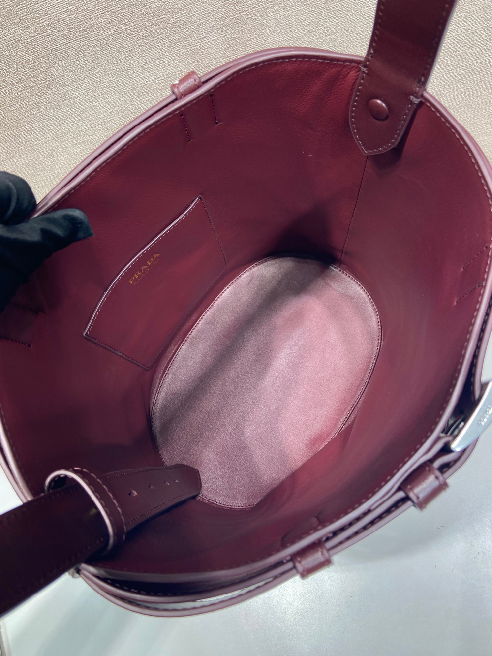 Prada Buckle Belted Suede Bucket Bag 28 cm