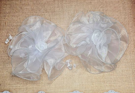 Большие школьные банты из  лепестков с бусинками, на резинке, 2 шт.