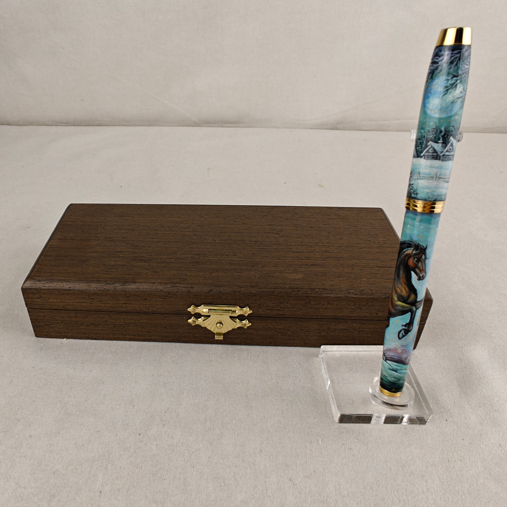Ручка расписная Паркер "Зимний пейзаж с конем" в футляре