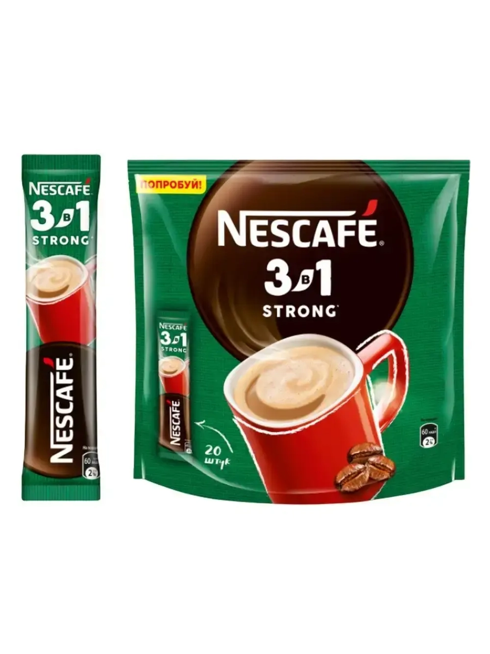 Кофейный напитк Нескафе 3 в 1 Strong, 14,5г * 20шт