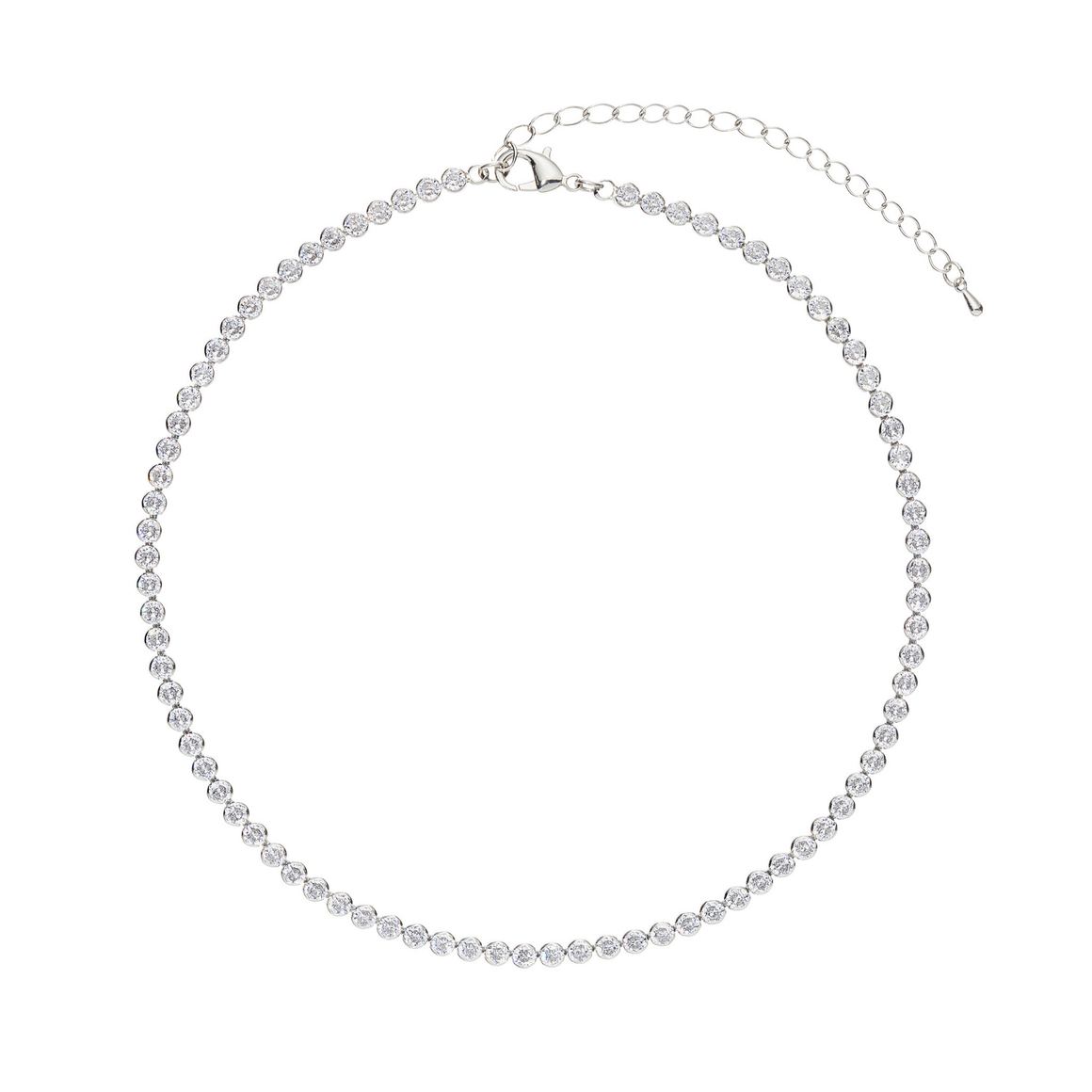 Колье- полоса круглых цирконов, серебро