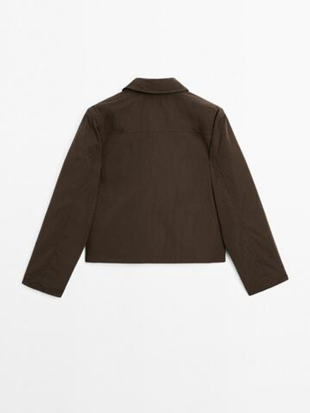 Massimo Dutti Укороченная стеганая куртка с обтяжными пуговицами, коричневый