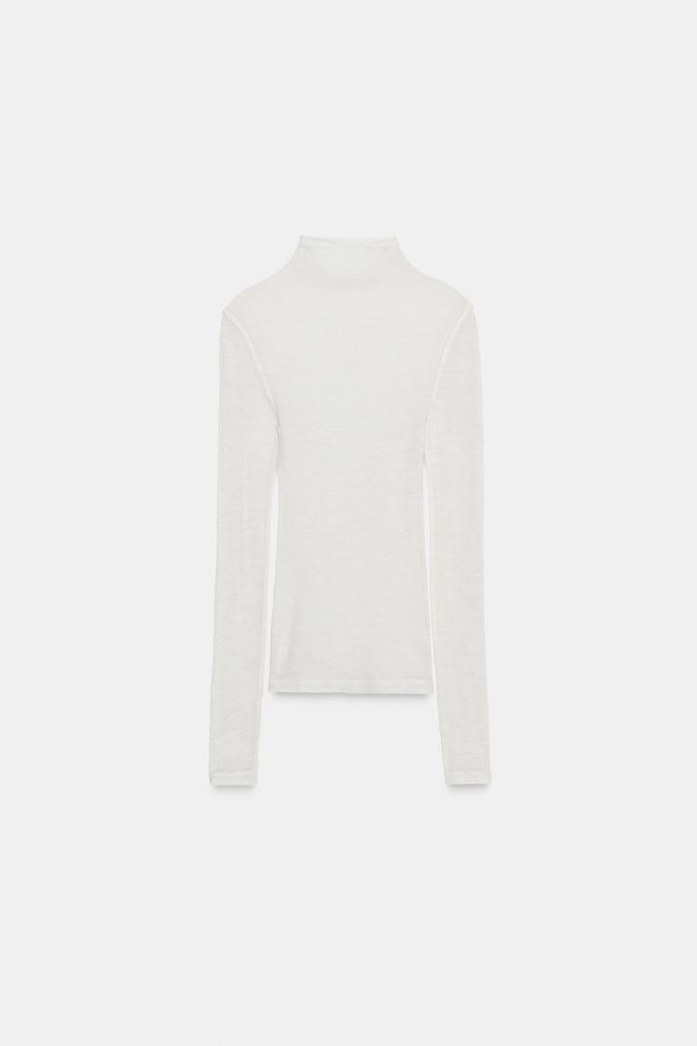 ZARA ФУТБОЛКА ИЗ 100% ШЕРСТИ, ЭКРЮ