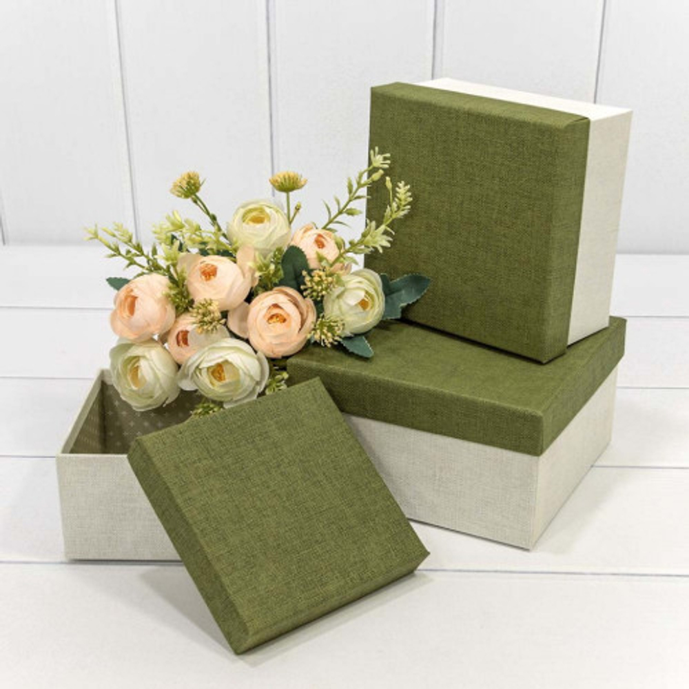 Коробка 17х17х9.5 см Набор 3 шт (Белый, Зеленый)