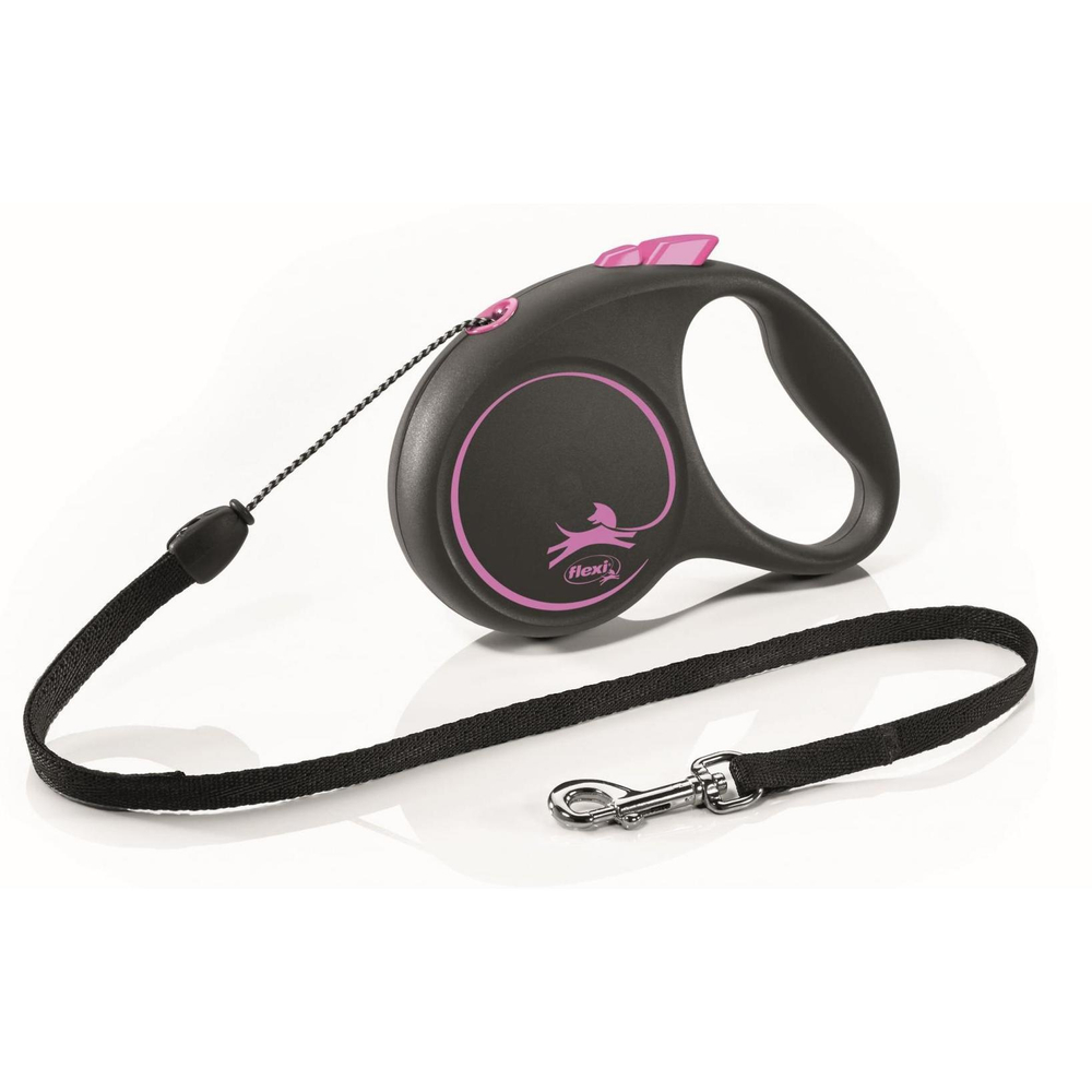 FLEXI Рулетка BLACK DESIGN S трос 5 м до 12 кг, розовый