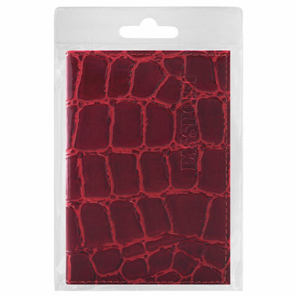 Обложка для паспорта натуральная кожа Croc, "PASSPORT", красная, BRAUBERG, 237180