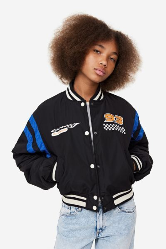 H&M Куртка с воротником-стойкой, черный/автоспорт