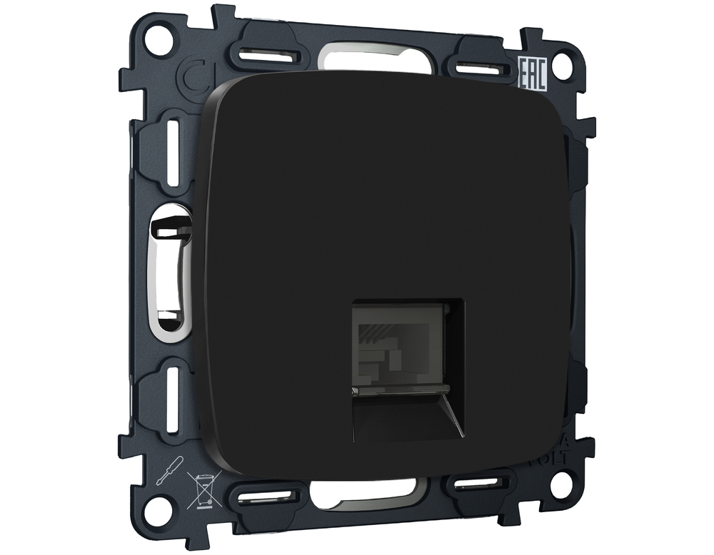 MO812005 Комплект механизма компьютерной розетки RJ-45 экранированной с автоматической защитной шторкой OMEGA Черный матовый QUANT (OP8120, VM185)