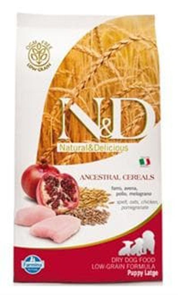 Сухой низкозерновой корм N&amp;D Low Grain для щенков крупных кород с курицей и гранатом 12кг