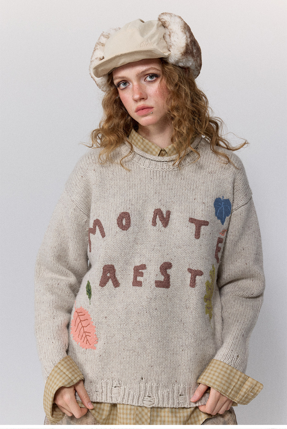 Свитер Винтажный Nothomme Monterest vintage distressed round neck hand-embroidered sweater