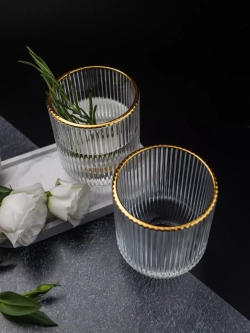 Набор ребристых стаканов для воды, 6 шт. с золотой каймой