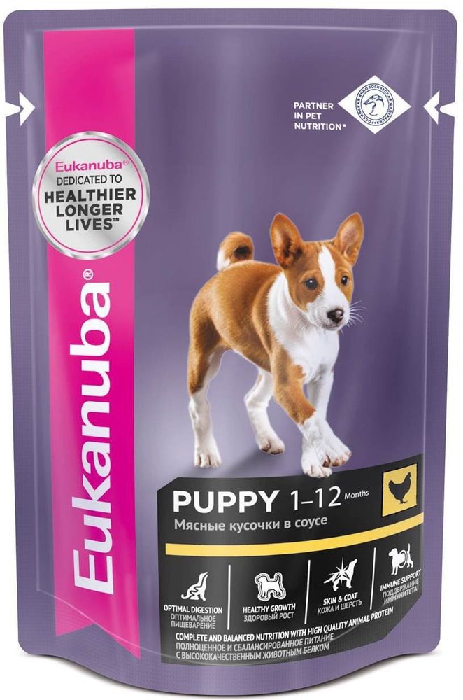 EUK Dog паучи для щенков с курицей в соусе 85 г