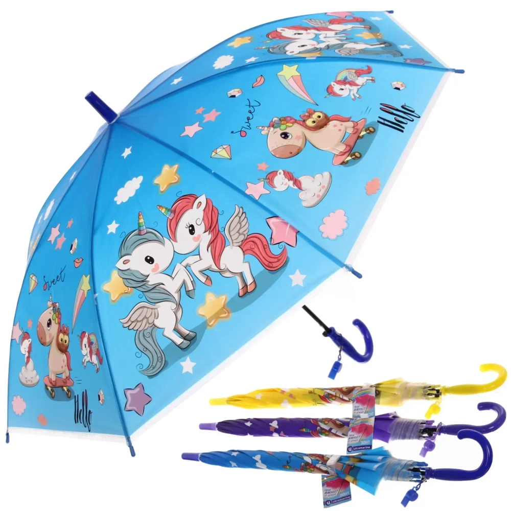 Зонт детский полуавтомат «Ultramarine - Единорожки», микс 4 цвета, 8 спиц, d-86см, длина в слож. виде 65см