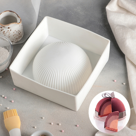 Форма для муссовых тортов "Полусфера на квадрате 20*20*8см." S114