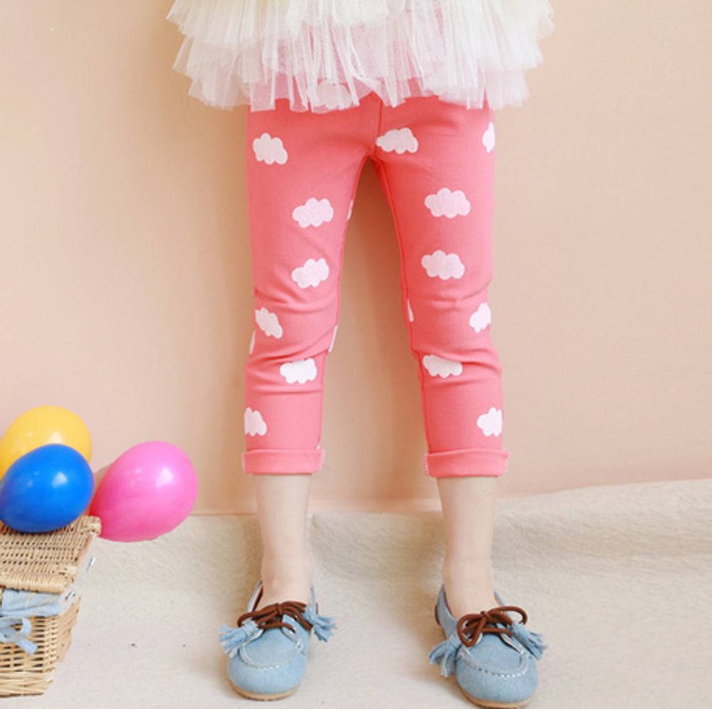 Леггинсы детские однотонные с принтами облаков