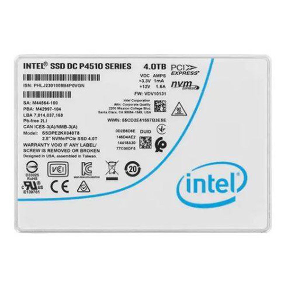 Твердотельный диск 4TB Intel DC P4510 Series, 2.5&quot; 15mm, U.2, NVMe, PCIe 3.1 x4, [R/W - 3000/2900 MB/s], TBW 6300, DWPD 1, TLC