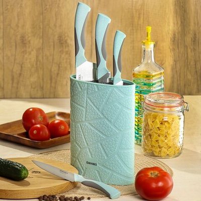 Набор ножей 5 пр, 20;20;12.5;9 см, нерж сталь, рук пласт, с подст, пласт, Daniks, Gusto, YW-A377B