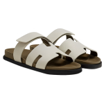 Hermes leather flat-bottomed fashion sandals men's white, H222857Z HBT